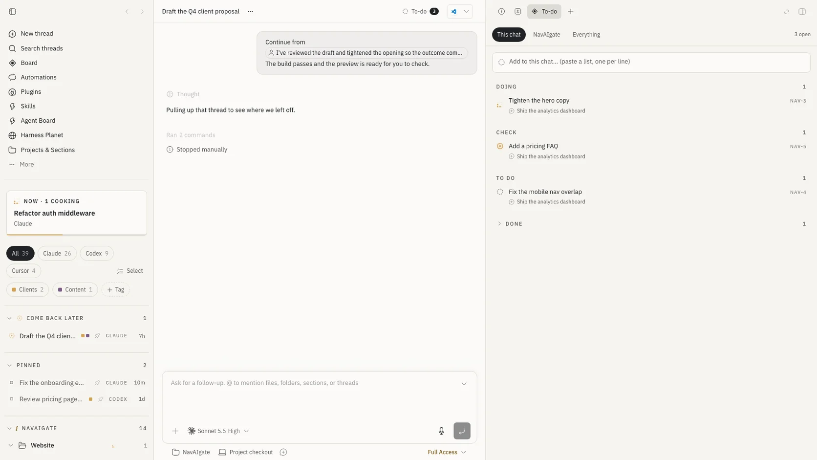 A chat with the To-do panel open on the right, showing Doing, Check and To do